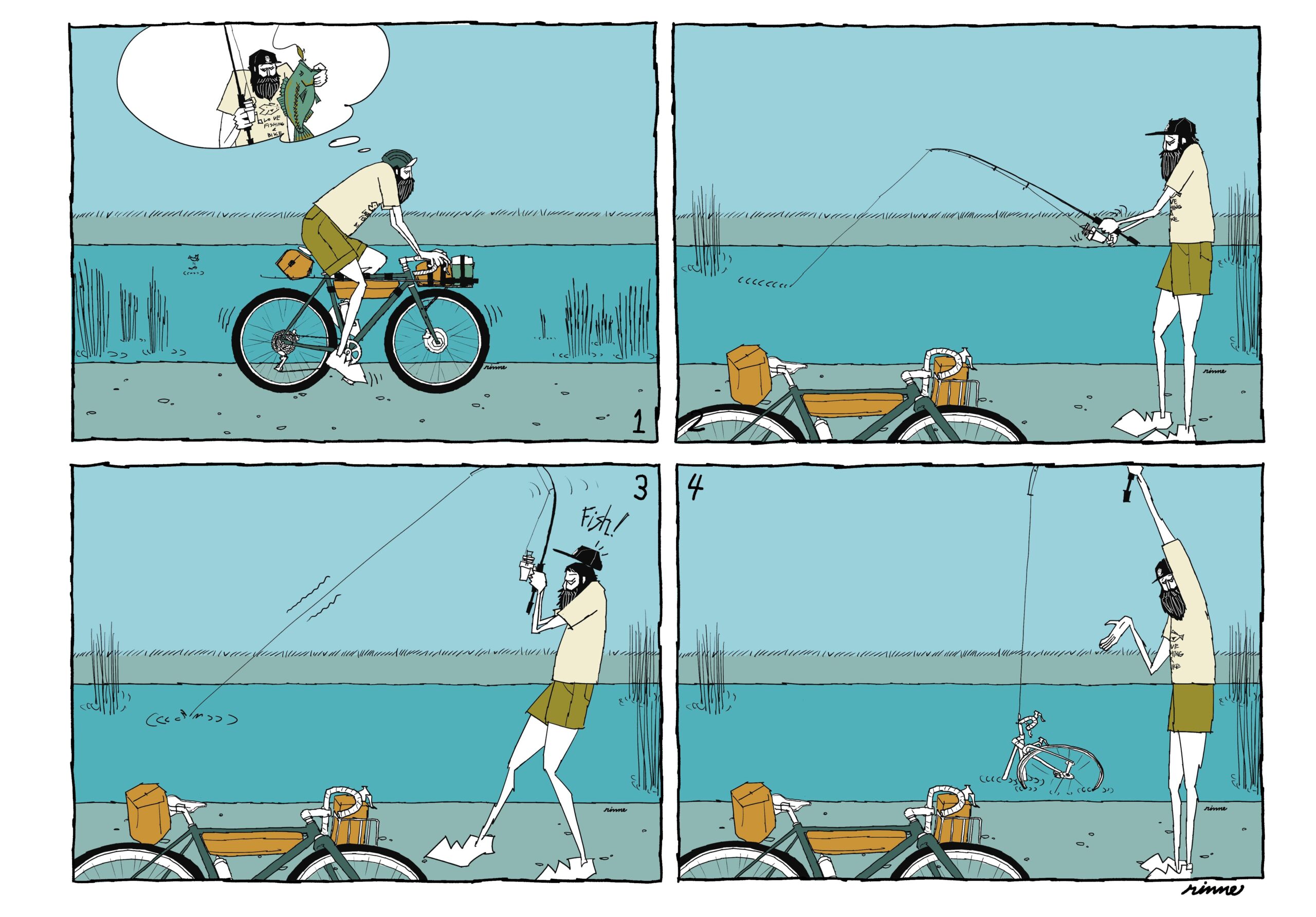 UNCLE RINNE フレーム付きアートプリント -- Bike&Fishing 4coma
