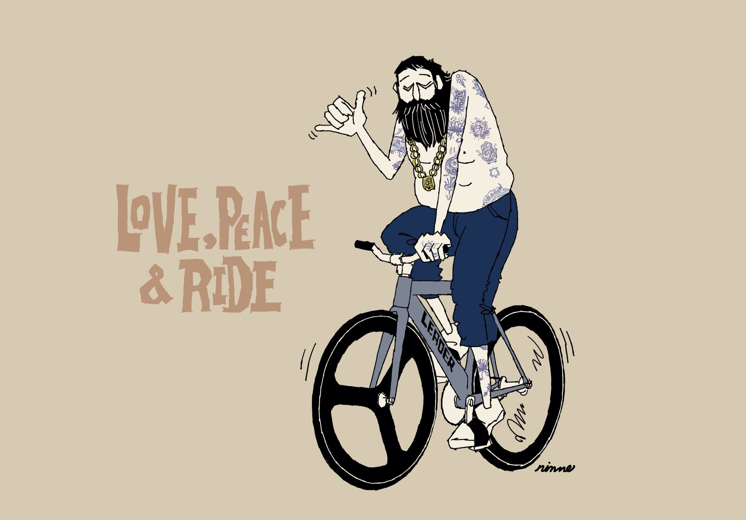 UNCLE RINNE フレーム付きアートプリント -- Love peace and ride