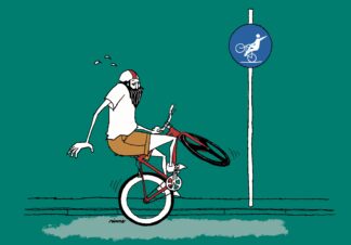 UNCLE RINNE フレーム付きアートプリント -- Observance of road signs Wheelie