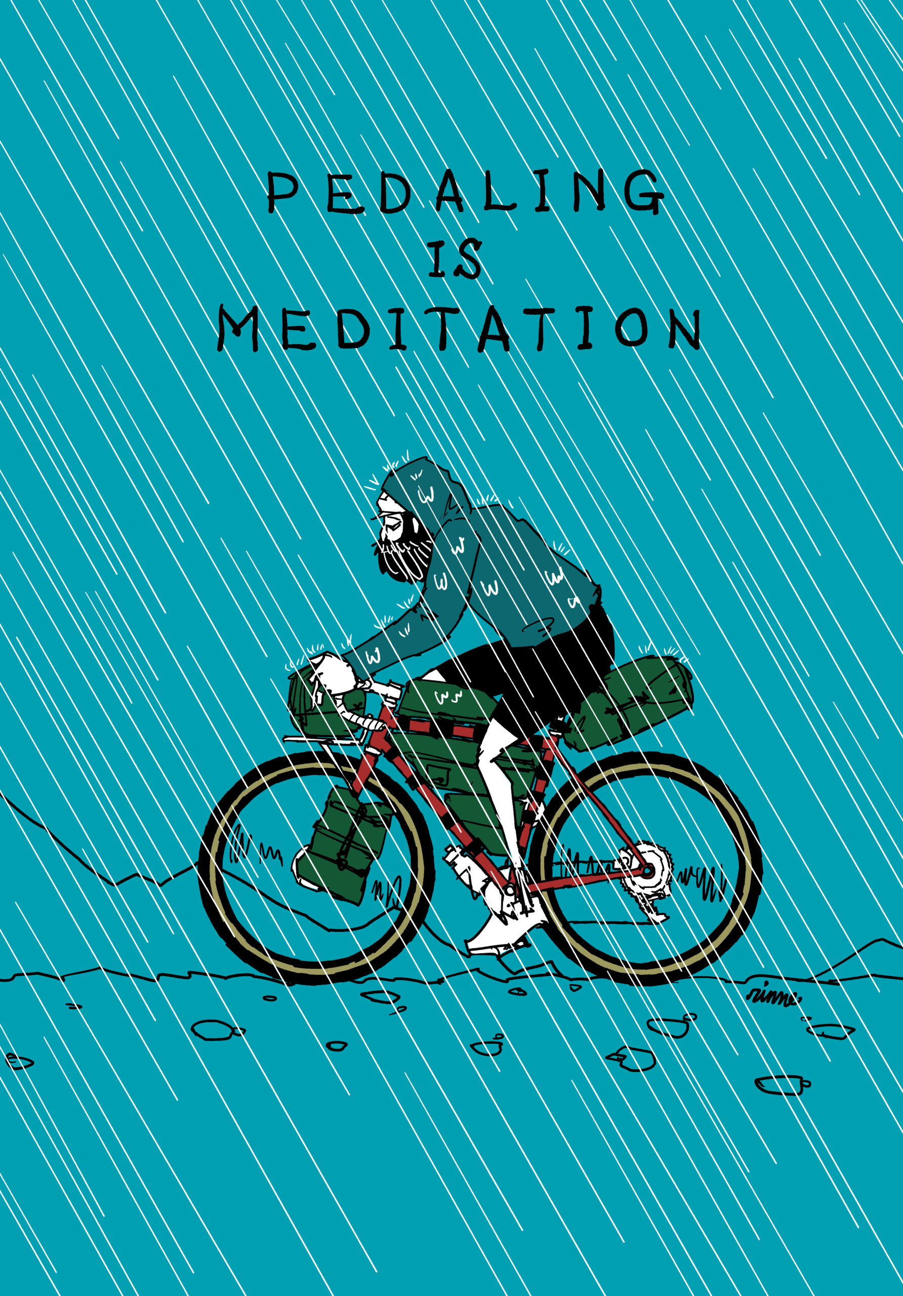 UNCLE RINNE フレーム付きアートプリント --  Pedaling is meditation rain ride