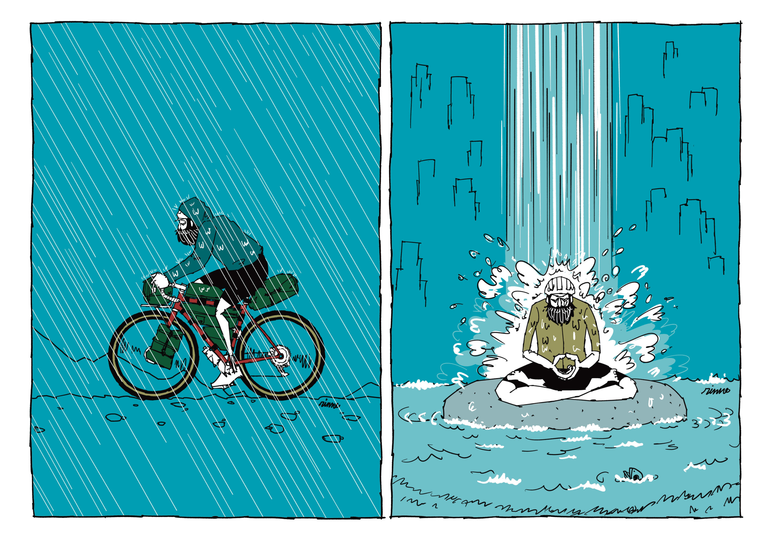 UNCLE RINNE フレーム付きアートプリント --  Pedaling is meditation waterfall meditation