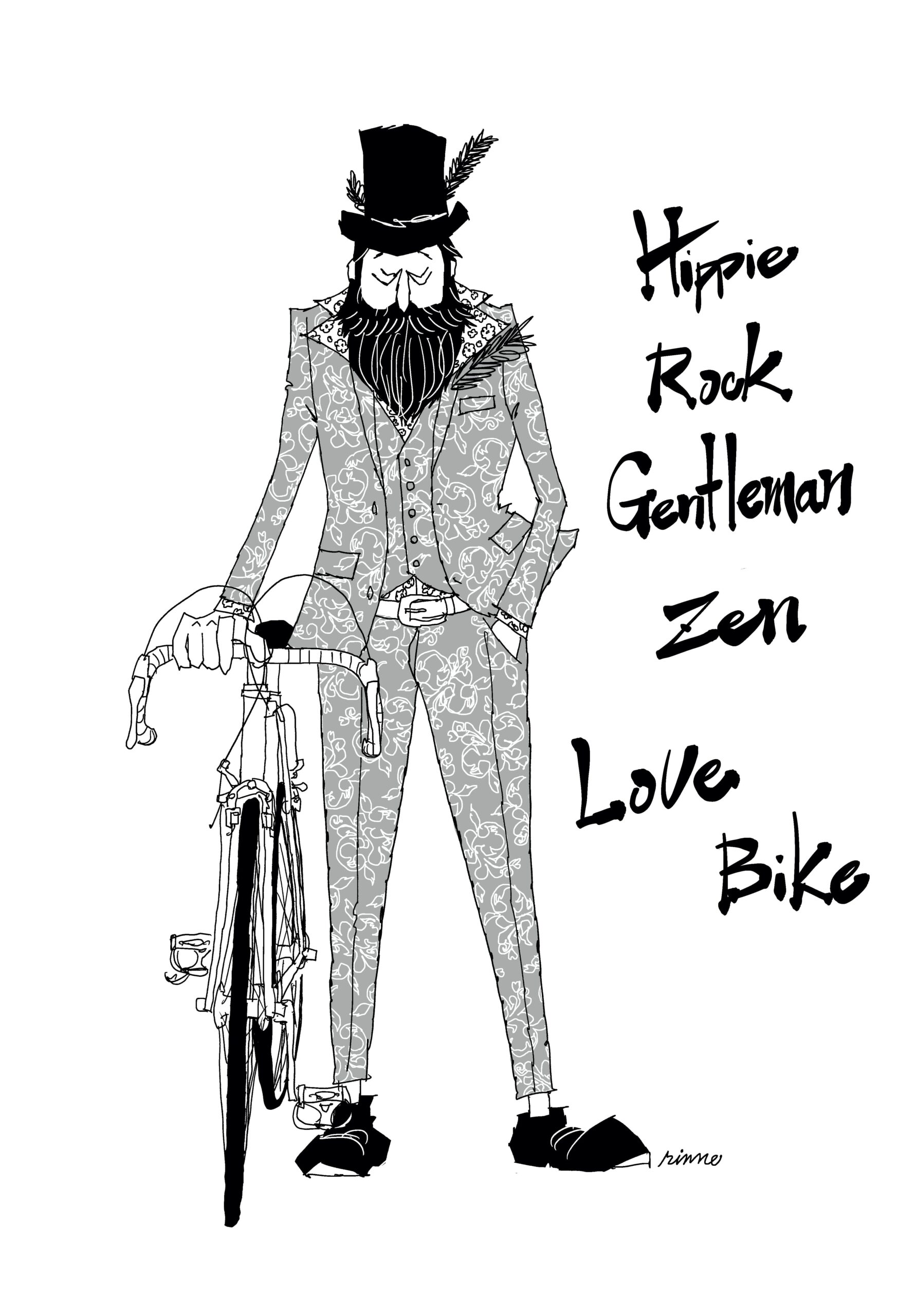 UNCLE RINNE フレーム付きアートプリント -- Rock & Hippie monochrome