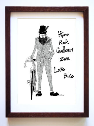 UNCLE RINNE フレーム付きアートプリント -- Rock & Hippie monochrome
