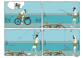 UNCLE RINNE Framed Art Print -- Bike&Fishing 4coma